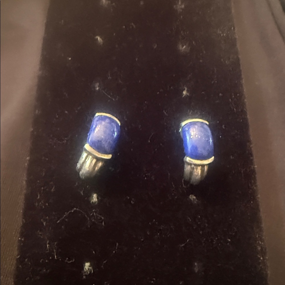 Vintage Sterling Silver And Lapis Lazuli Pierced Earrings